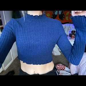 Dark Blue Cropped Longsleeve Urban Outfitters